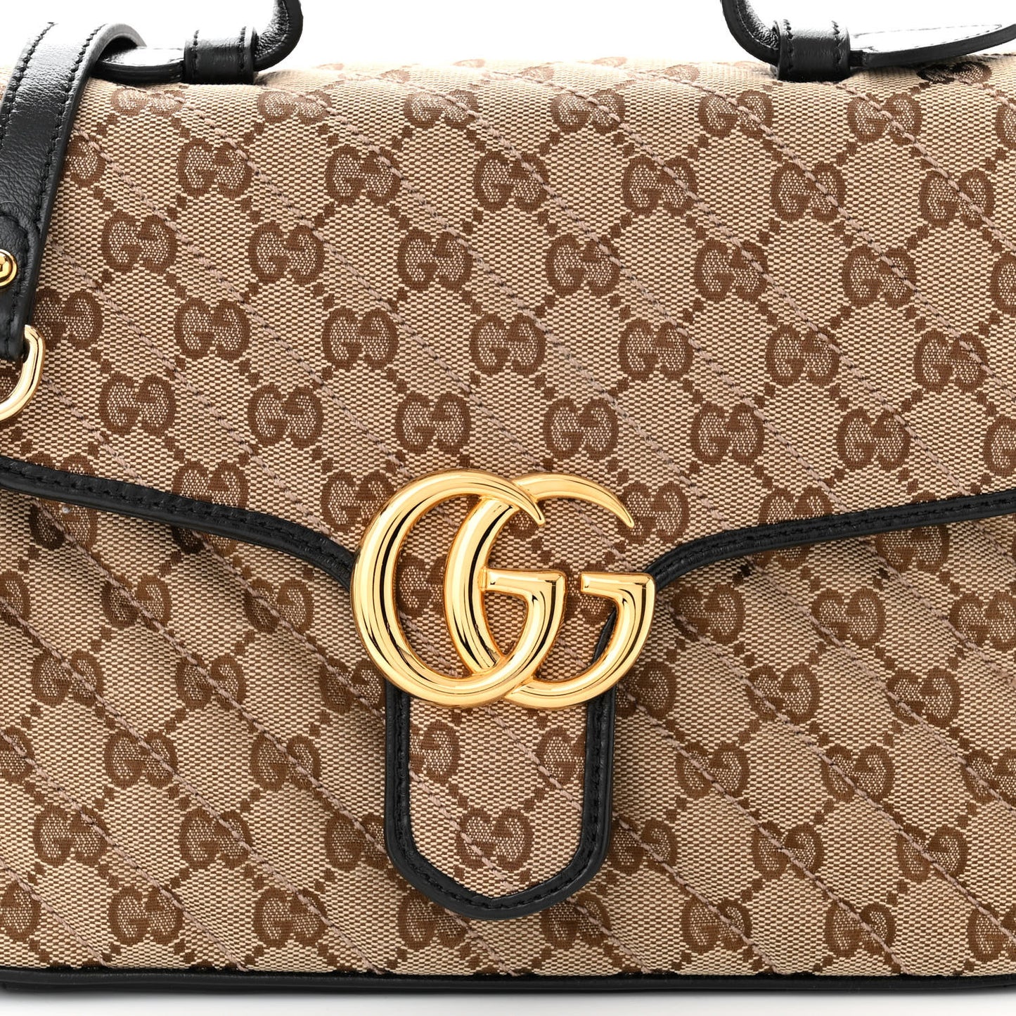 Monogram Azalea Calfskin Matelasse Diagonal Small GG Marmont Top Handle Shoulder Bag Beige Ebony Black