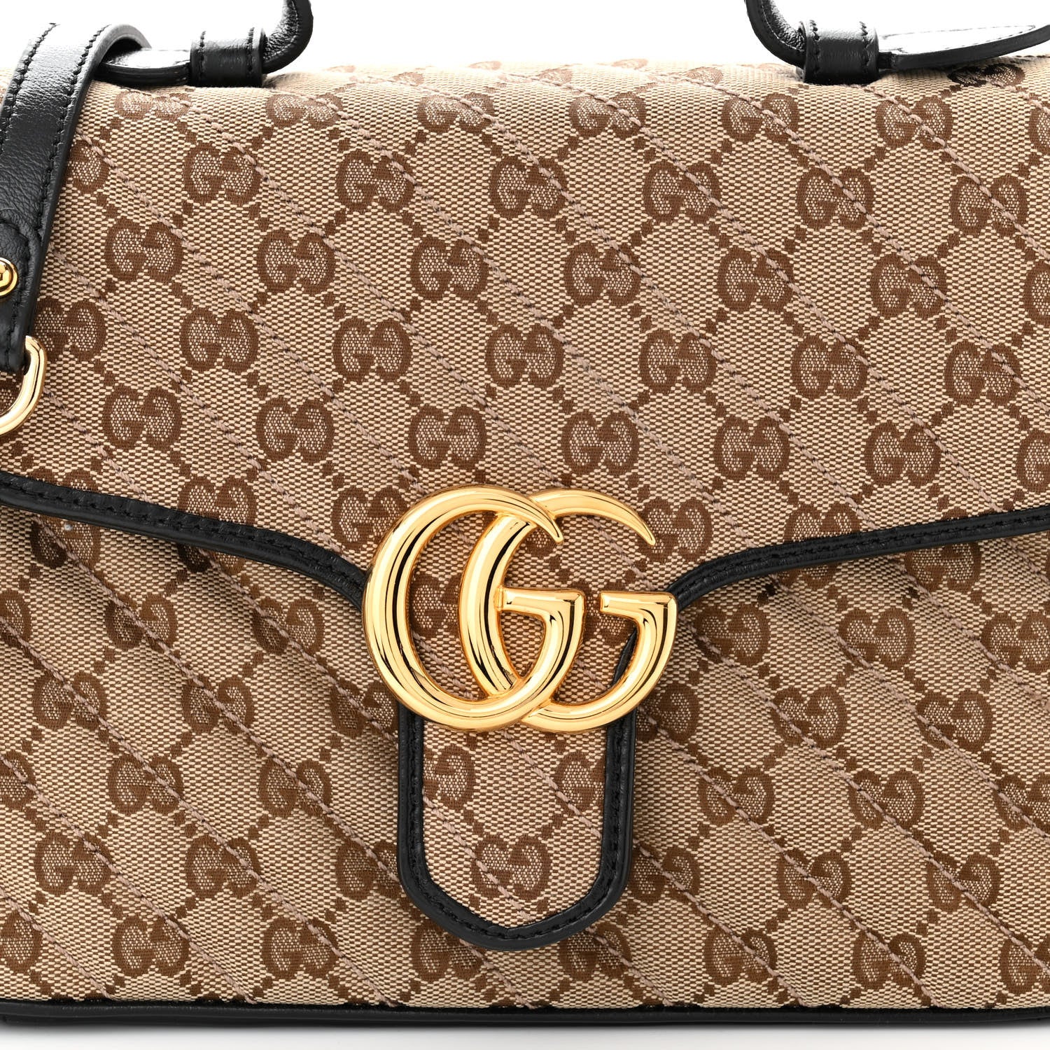 Gucci Monogram Azalea Calfskin Matelasse Diagonal Small GG Marmont Top Handle Shoulder Bag Beige Ebony Black 8 of 10