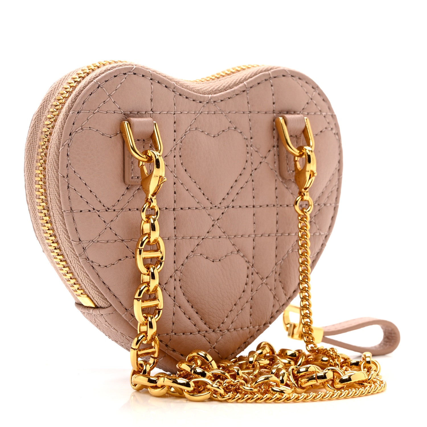 Christian Dior Calfskin Cannage Dioramour Caro Heart Pouch With Chain 3 of 7