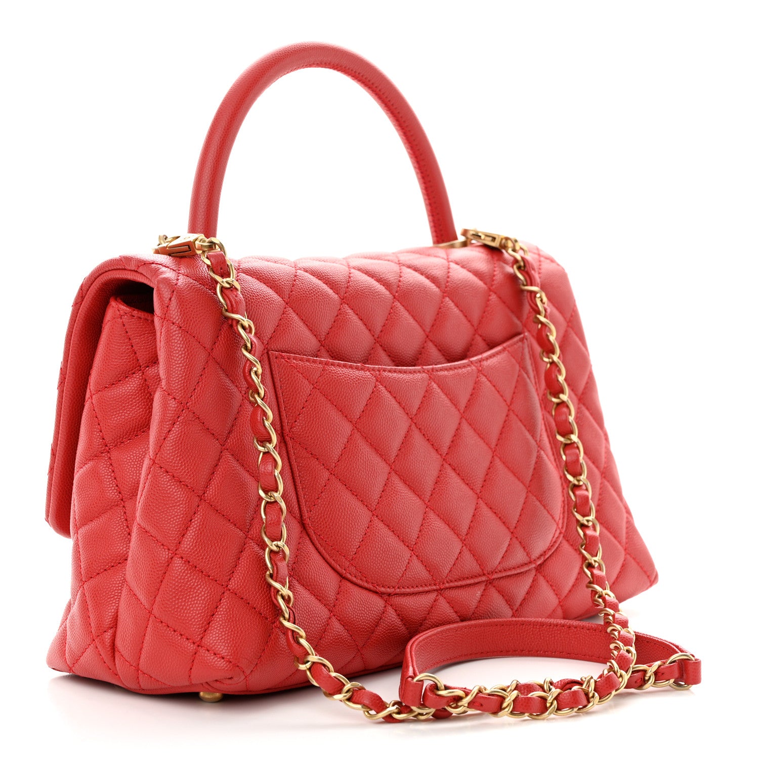 Chanel Caviar Quilted Small Coco Handle Flap Red 3 of 11