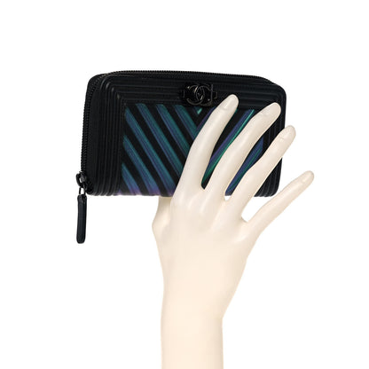 Chanel Calfskin Painted Chevron Embossed Small Boy Zip Wallet Black 2 of 14