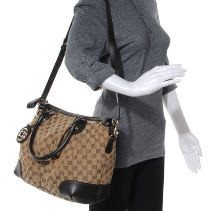 Gucci Monogram Large Sukey Top Handle Bag Beige Dark Brown 2 of 7