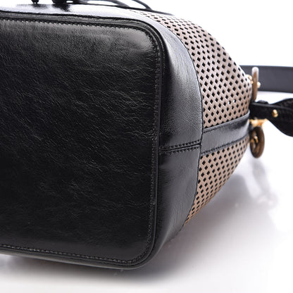 Fendi Vitello Liberty Glossy Lambskin F is Fendi Perforated Large Mon Tresor Bucket Bag Sand Mimosa Black 11 of 11