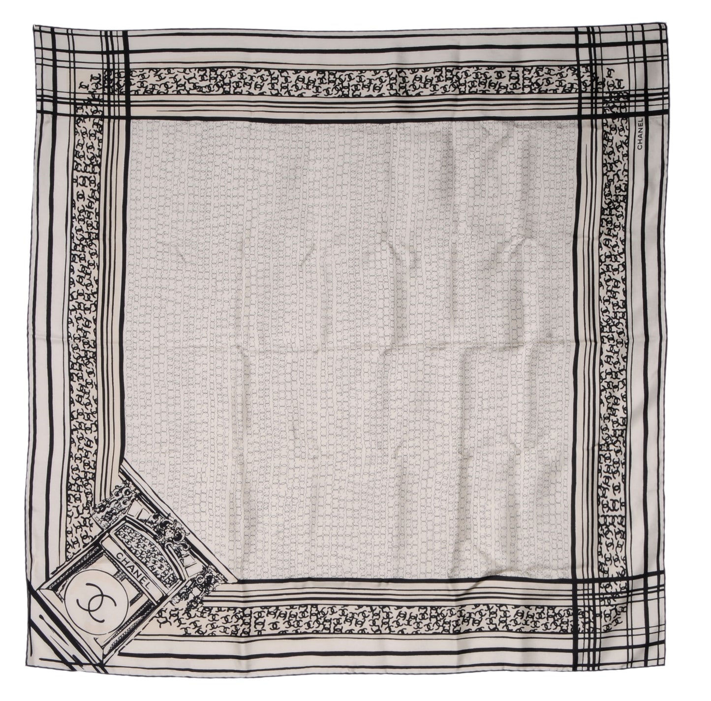 Silk Scarf CC Logo Cream Black