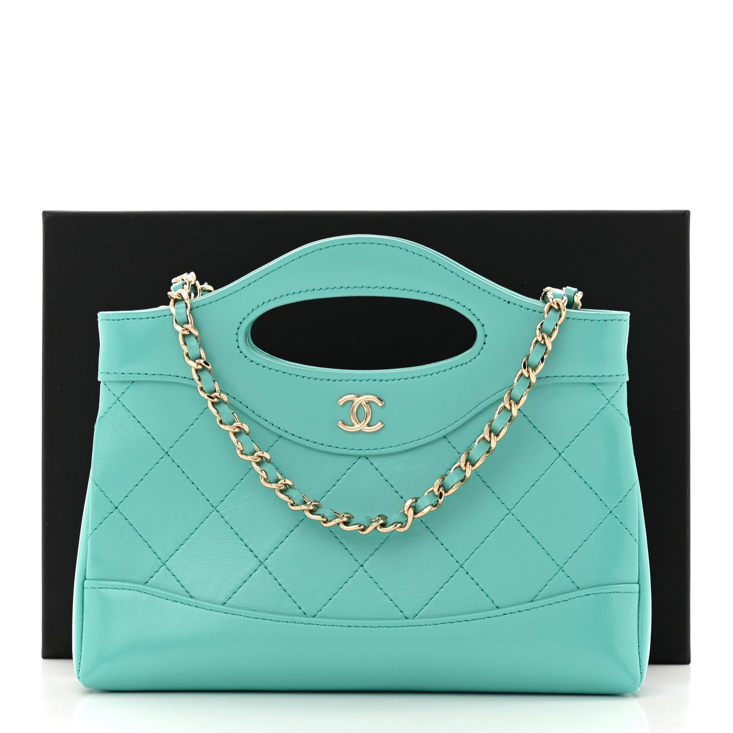 Chanel Shiny Crumpled Calfskin Quilted Nano 31 Shopping Bag Turquoise 11 of 11