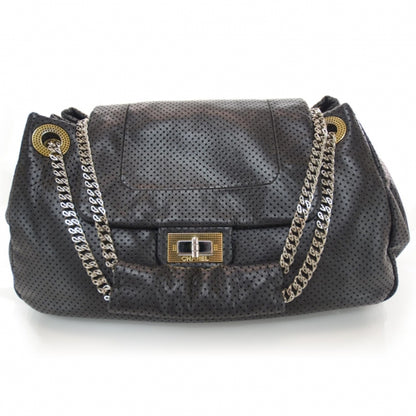 Chanel Metallic Calfskin Perforated Large Drill Accordion Flap Black 1 of 8