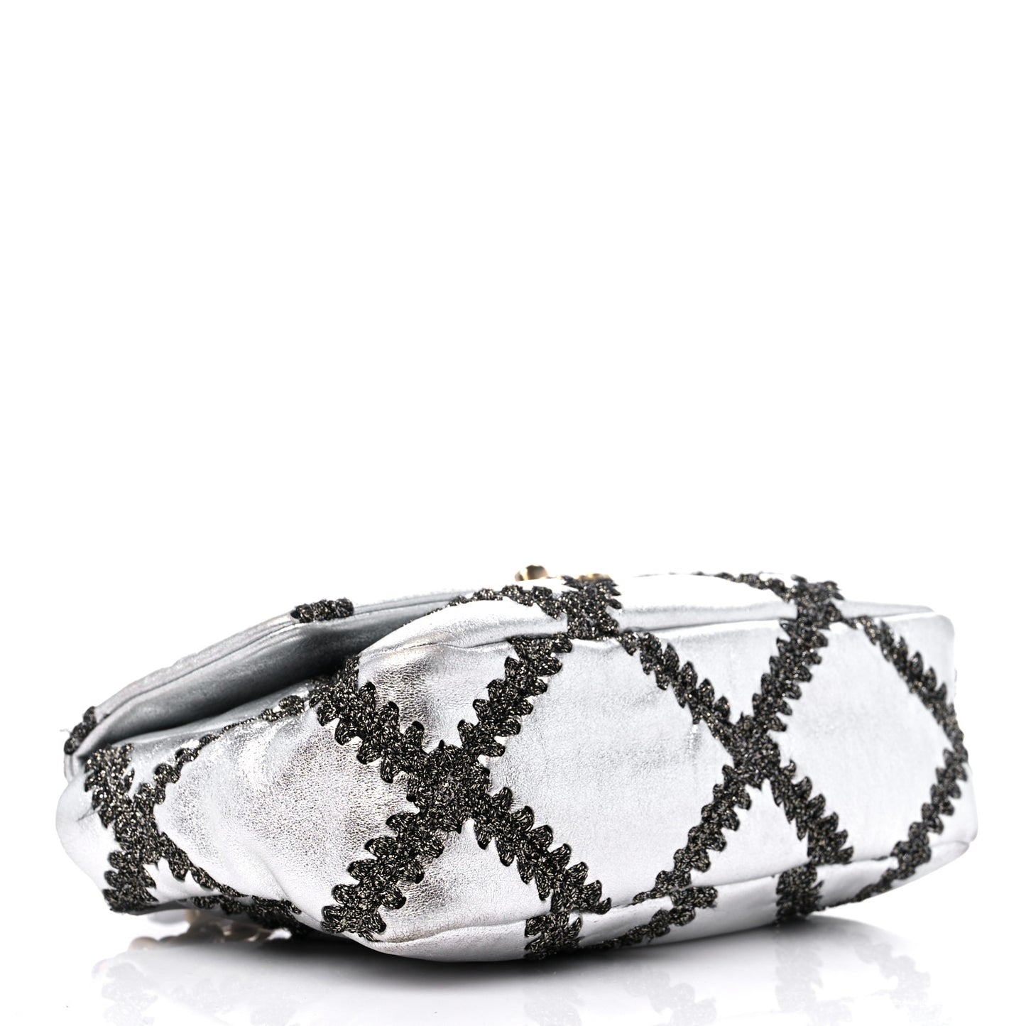 Metallic Calfskin Crochet Medium Chanel 19 Flap Silver
