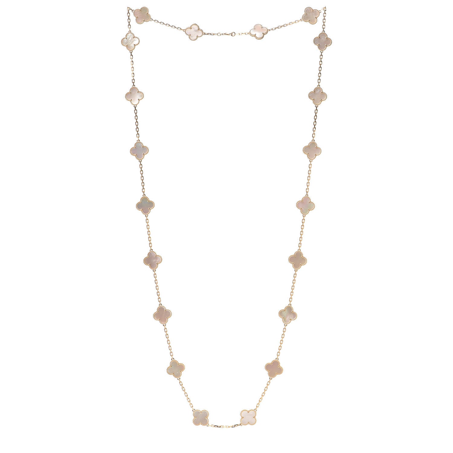 Van Cleef & Arpels 18K Yellow Gold Mother of Pearl 20 Motifs Vintage Alhambra Necklace 3 of 8