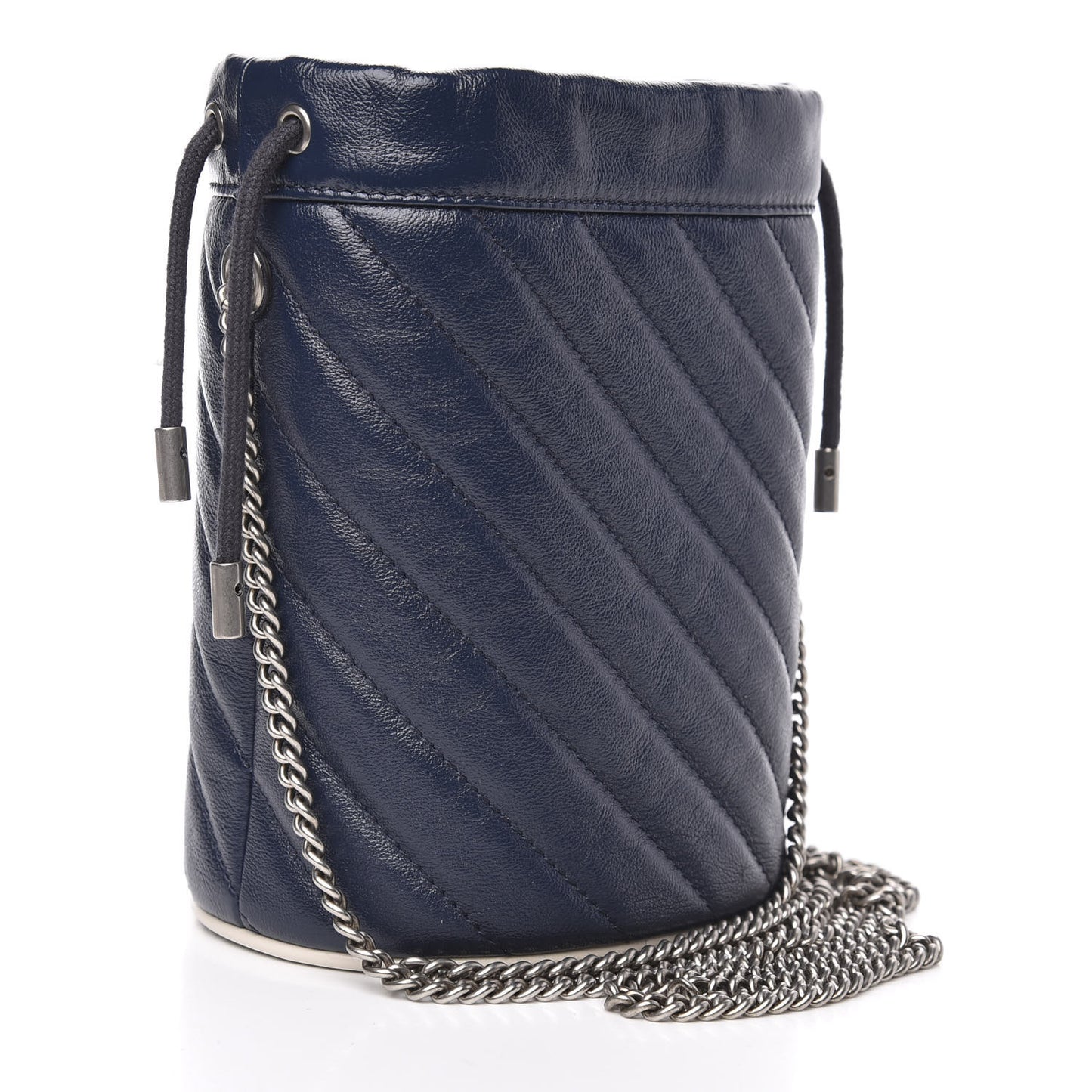 Vintage Effect Calfskin Matelasse Diagonal Mini Torchon GG Marmont 2.0 Bucket Bag Blue Agata Mystic White
