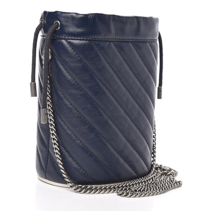 Gucci Vintage Effect Calfskin Matelasse Diagonal Mini Torchon GG Marmont 2.0 Bucket Bag Blue Agata Mystic White 3 of 10