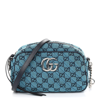 Gucci Monogram Multicolor Matelasse Diagonal Small GG Marmont Chain Shoulder Bag Light Blue 1 of 13