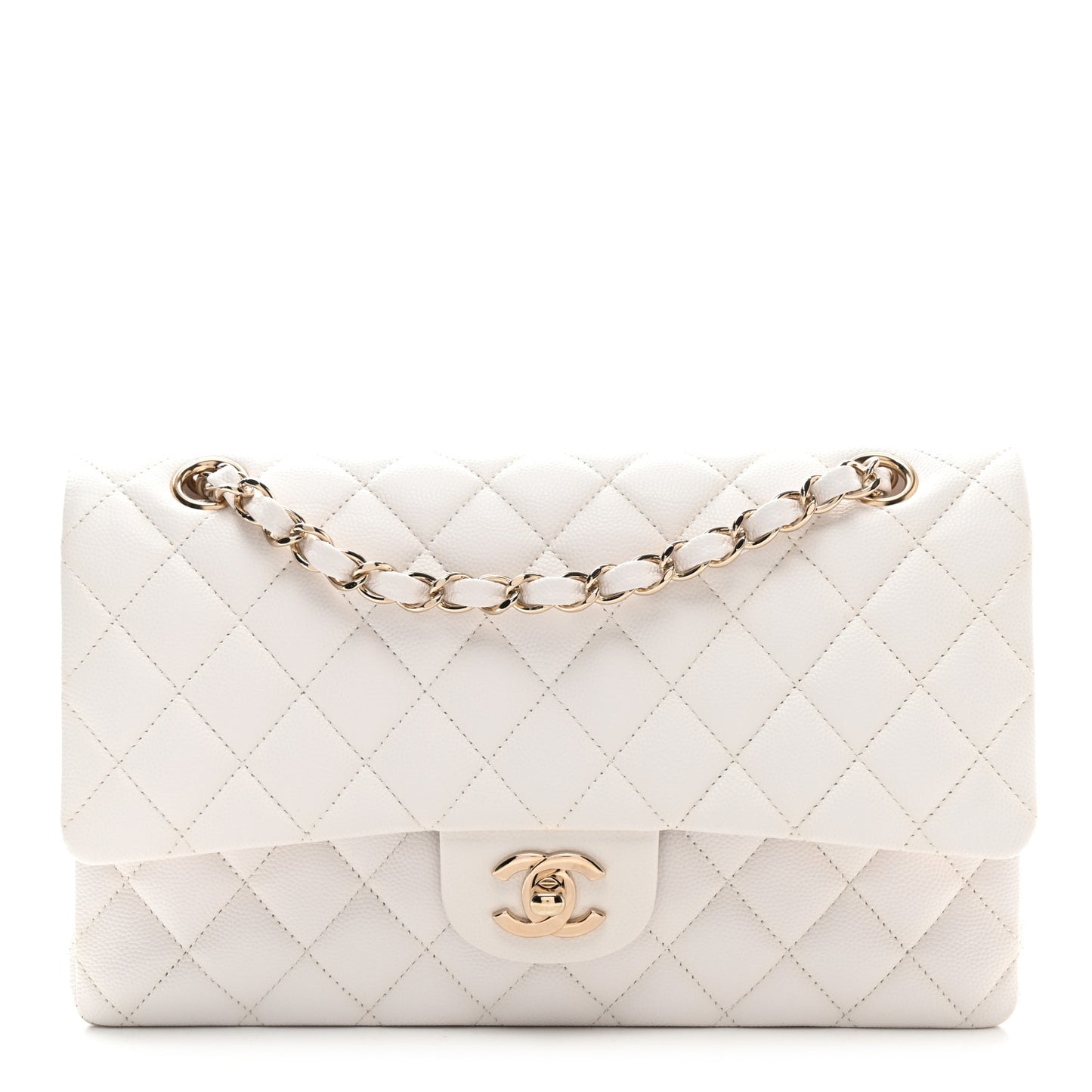 Caviar Quilted Medium Double Flap White