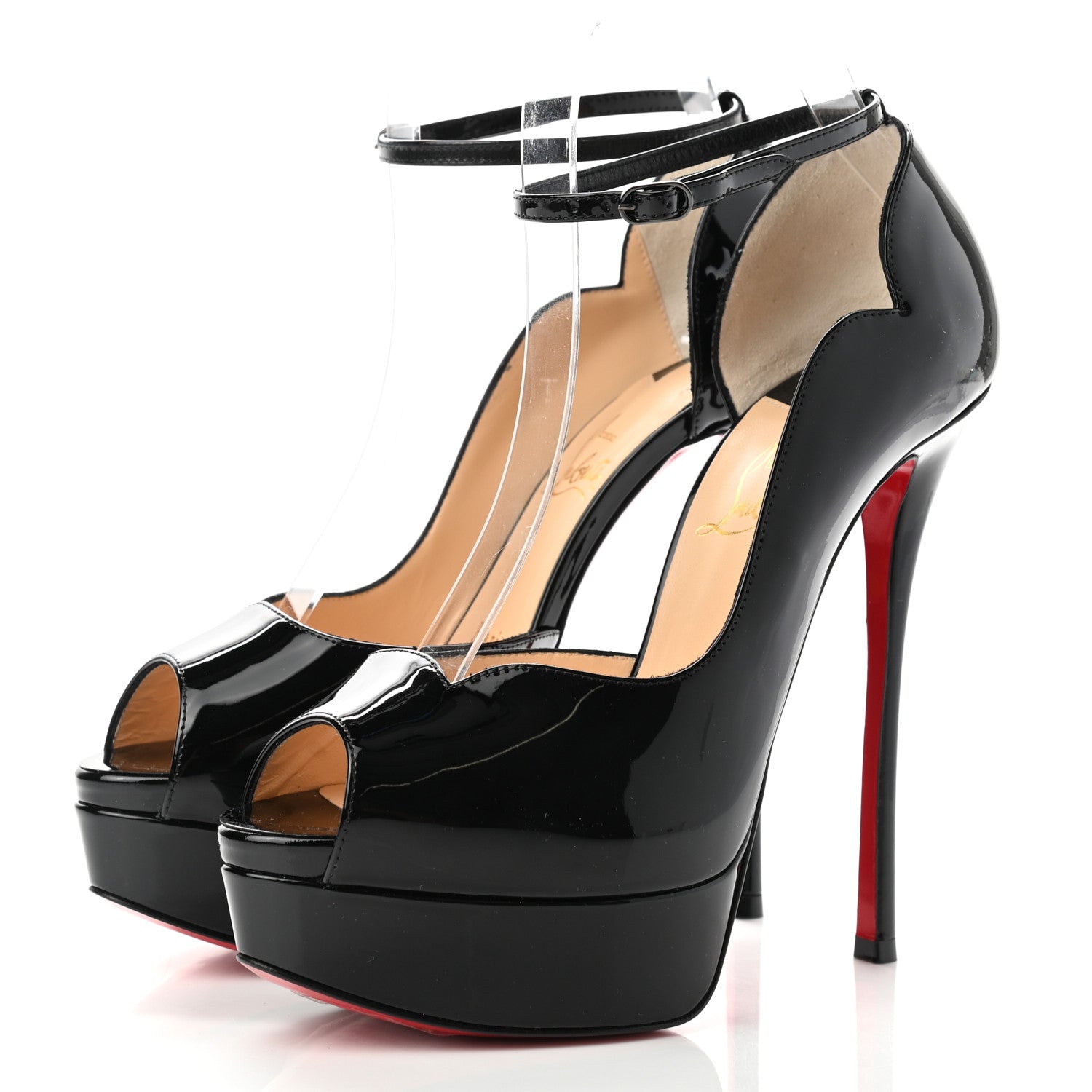 Christian Louboutin Patent After Sun Round Chick Alta Platform Peep Toe 120 Pumps 36 Black 3 of 8