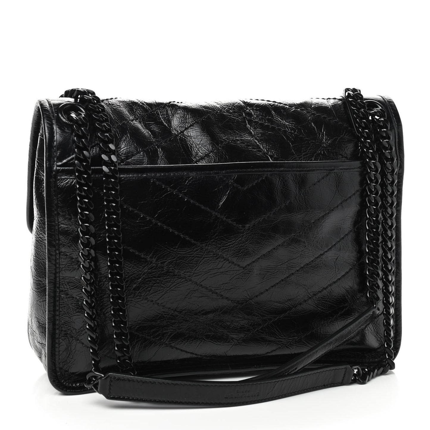 Crinkled Calfskin Matelasse Monogram Medium Niki Chain Satchel Black