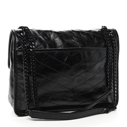 Saint Laurent Crinkled Calfskin Matelasse Monogram Medium Niki Chain Satchel Black 3 of 9