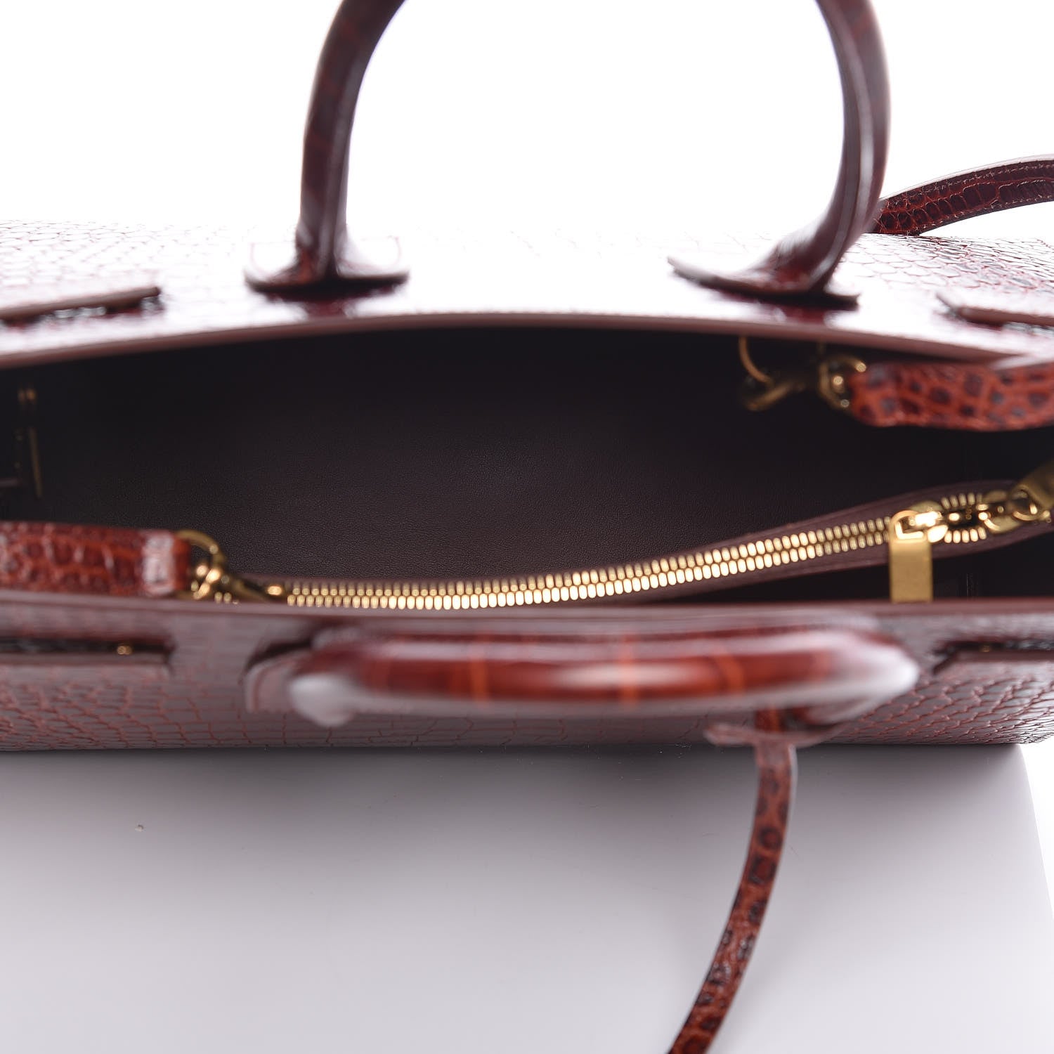Saint Laurent Calfskin Crocodile Embossed Small Sac de Jour Dark Blood 8 of 10