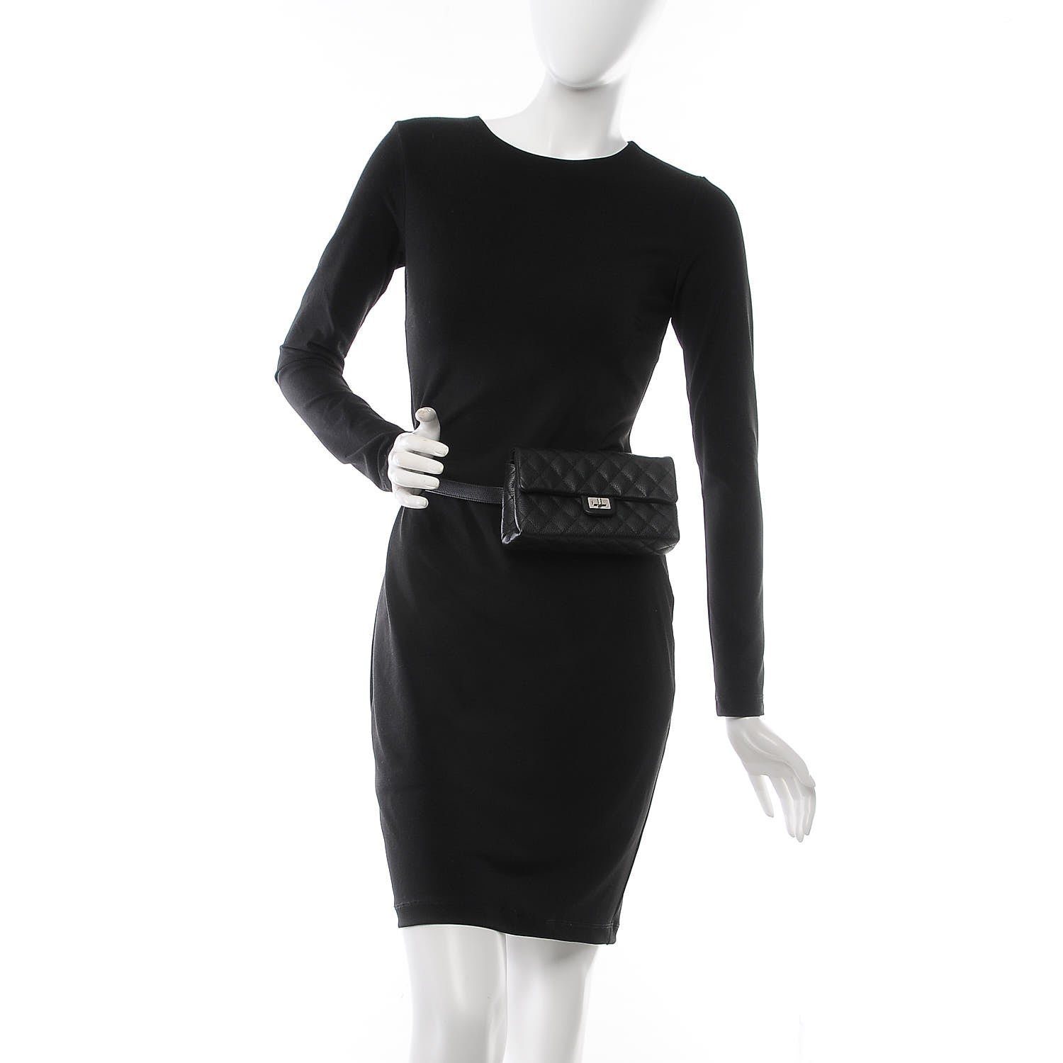 Chanel Grained Calfskin Quilted 2.55 Reissue Flap Belt Bag Clutch Black 2 of 8