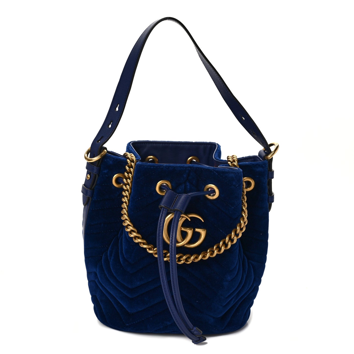 Velvet Matelasse GG Marmont Bucket Bag Cobalt Blue