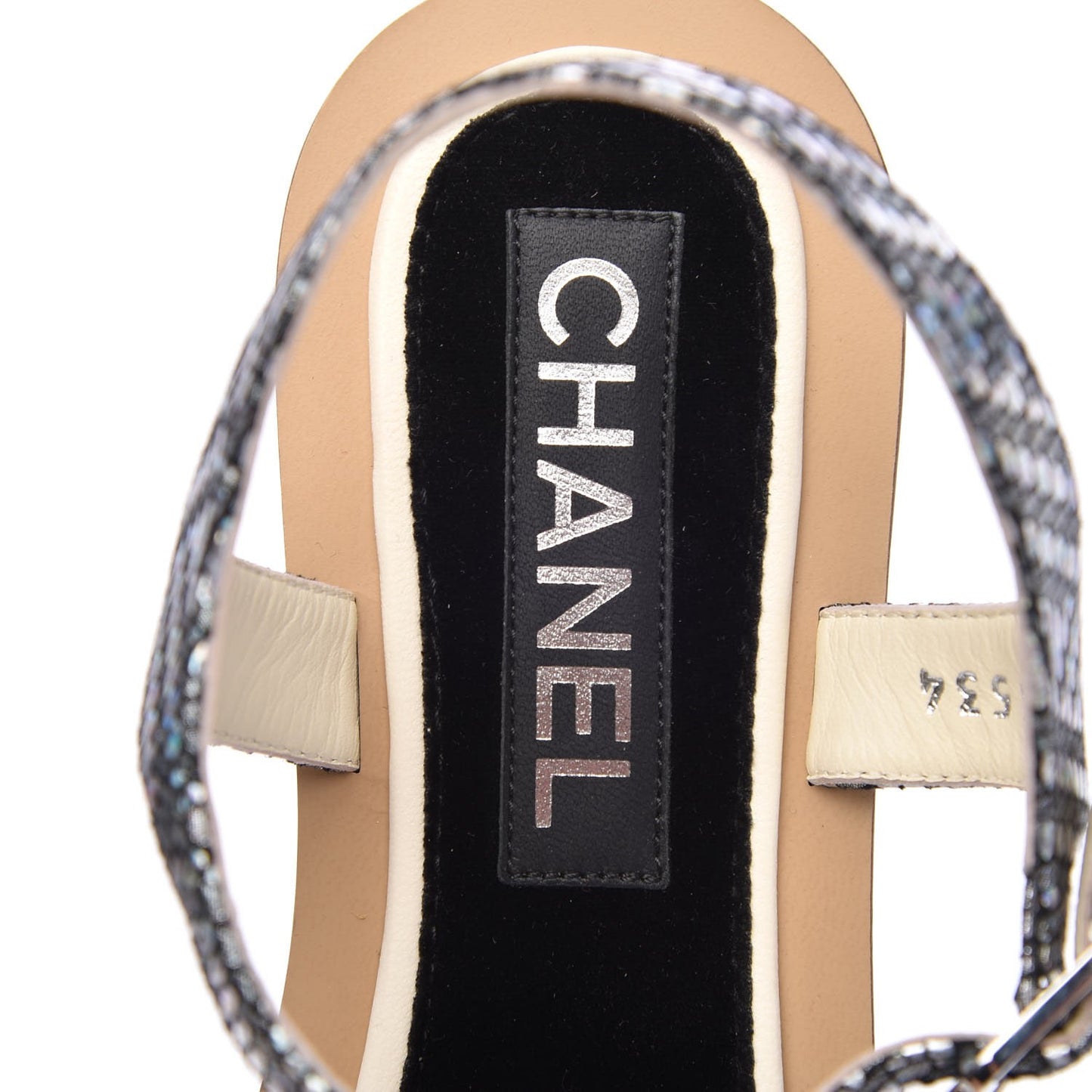 Fantasy Goatskin Velvet CC Chain Thong Sandals 37 Silver Ivory