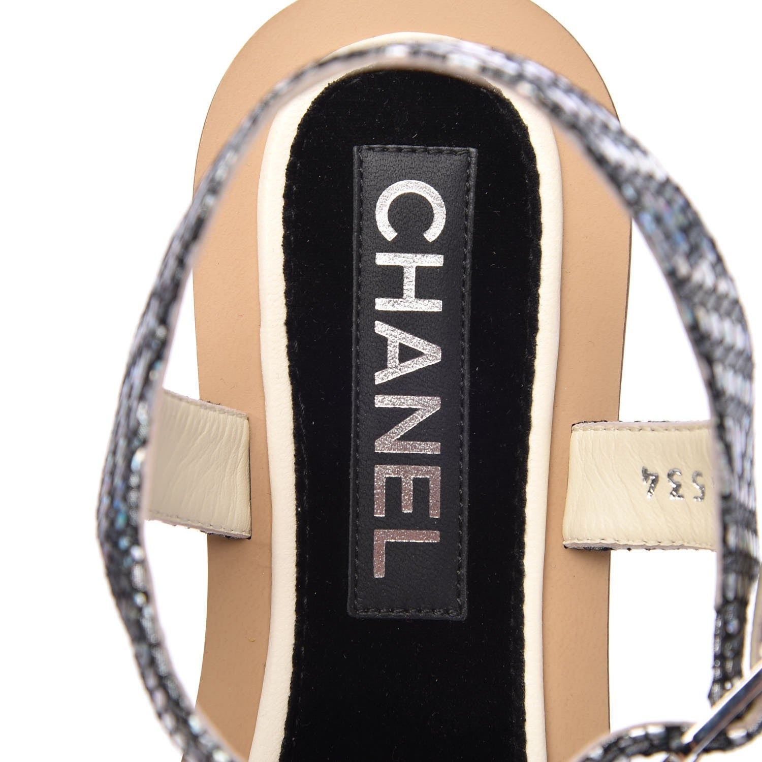 Chanel Fantasy Goatskin Velvet CC Chain Thong Sandals 37 Silver Ivory 7 of 10