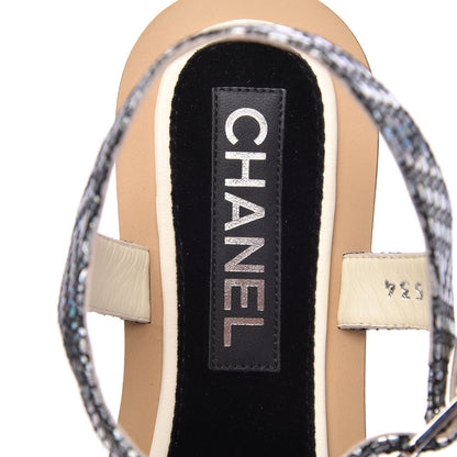Chanel Fantasy Goatskin Velvet CC Chain Thong Sandals 37 Silver Ivory 7 of 10