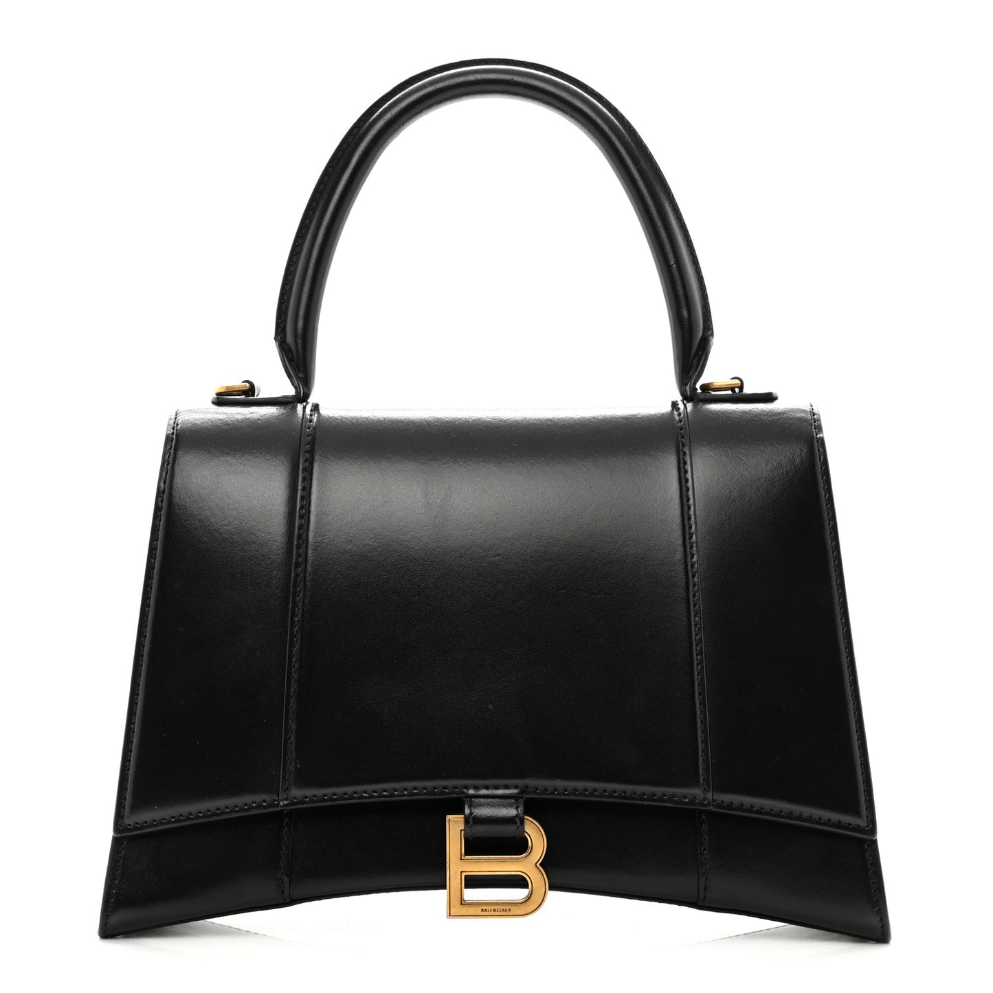 Shiny Box Calfskin Medium Hourglass Top Handle Bag Black