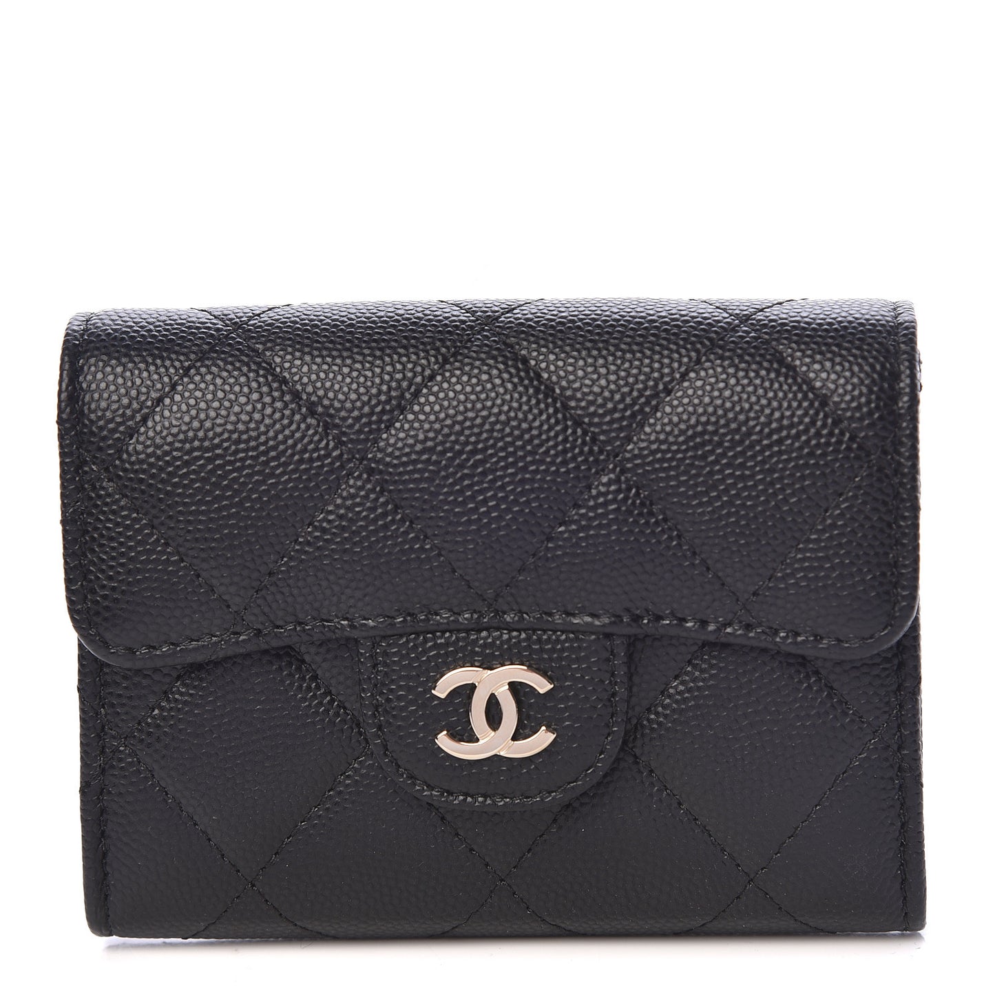Caviar Quilted Flap Card Holder Wallet Black