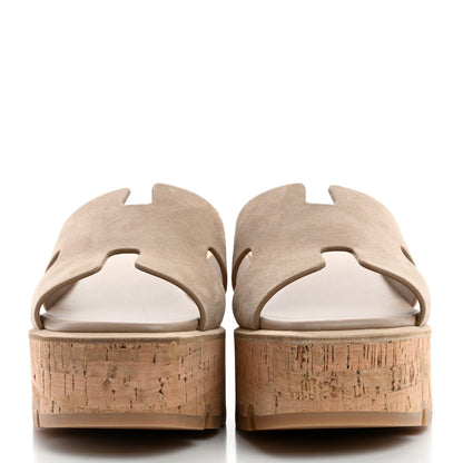 Hermes Suede Goatskin Cork Eze 30 Sandals 39 Beige Argile 2 of 9