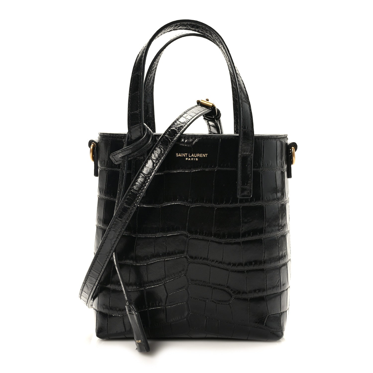 Saint Laurent Calfskin Crocodile Embossed Paris Mini Toy Shopper Tote Black 1 of 10