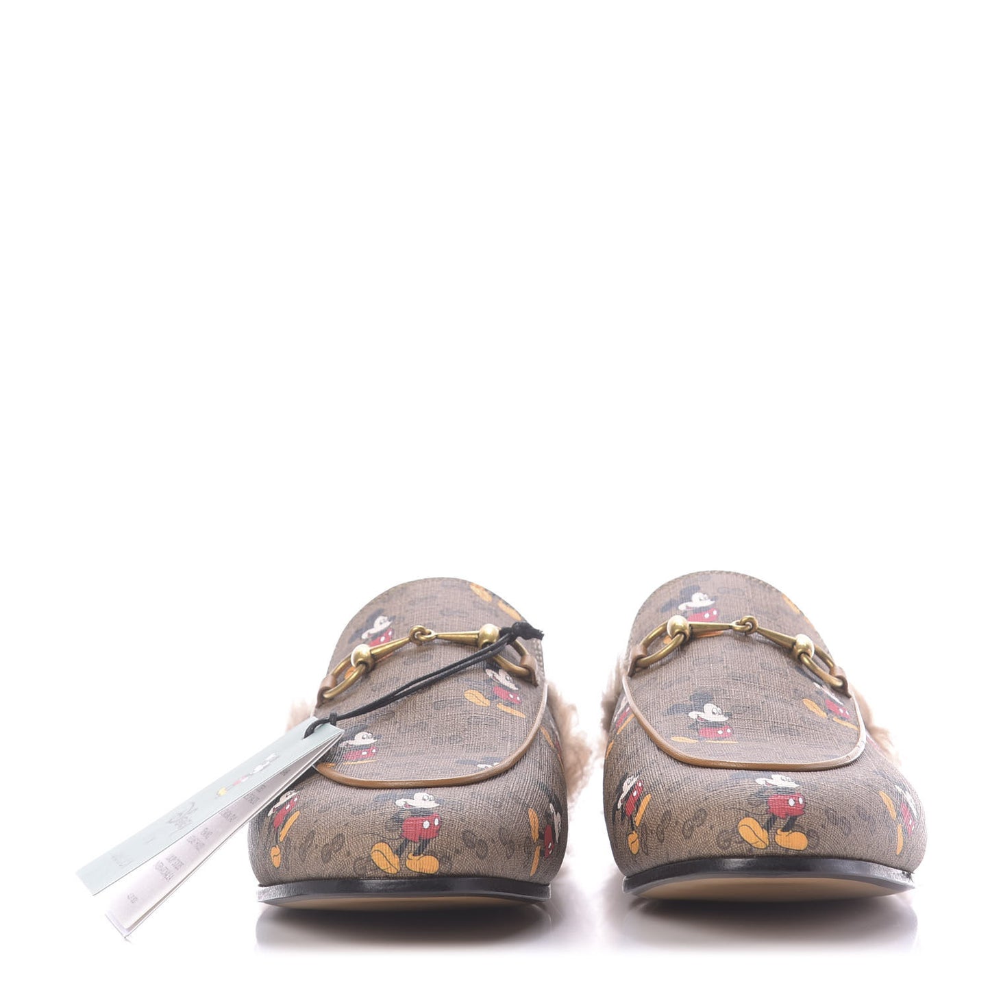X DISNEY Mini Vintage GG Supreme Monogram Mickey Mouse Fur Womens Princetown Slippers 39 Beige Vintage Sun Oil