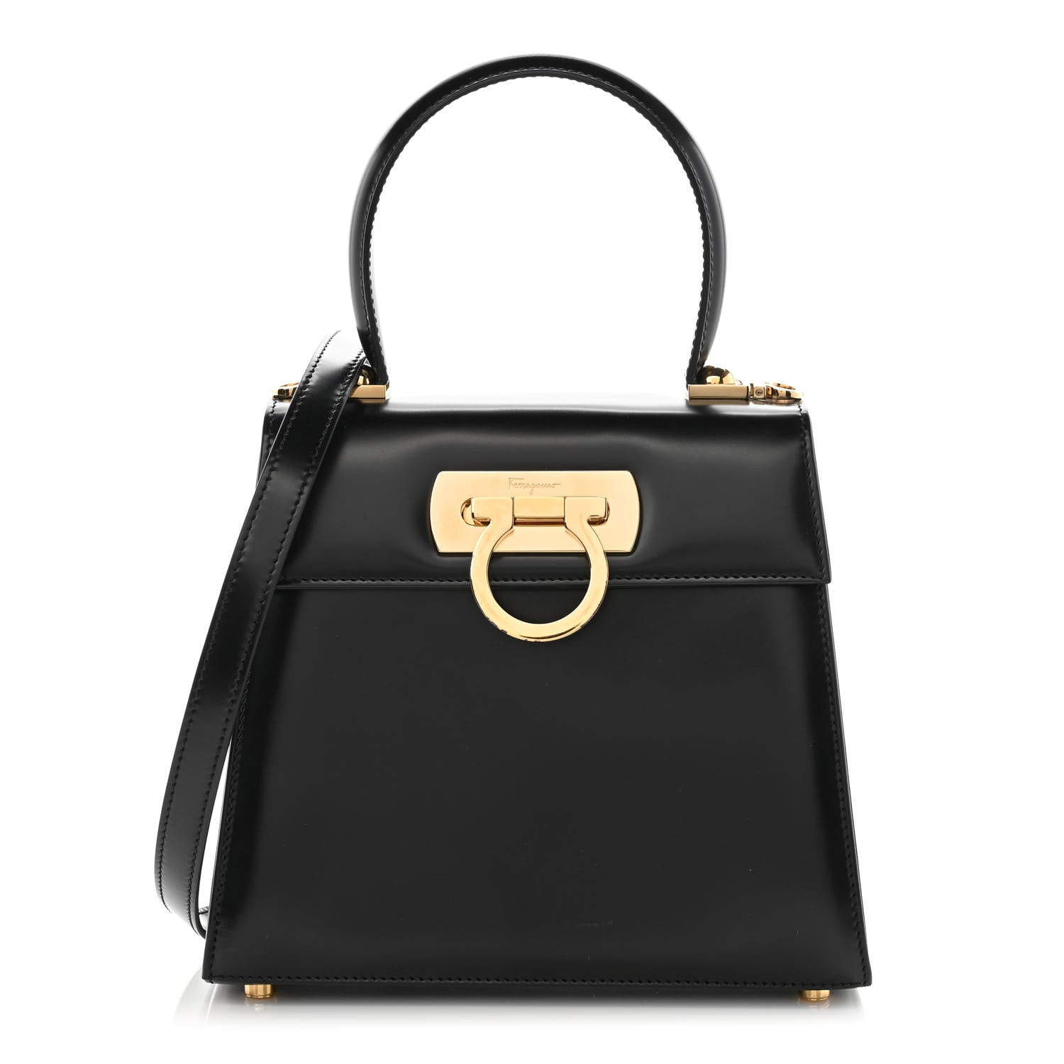 Salvatore Ferragamo Brushed Off Calfskin Iconic Top Handle Bag Black 1 of 11