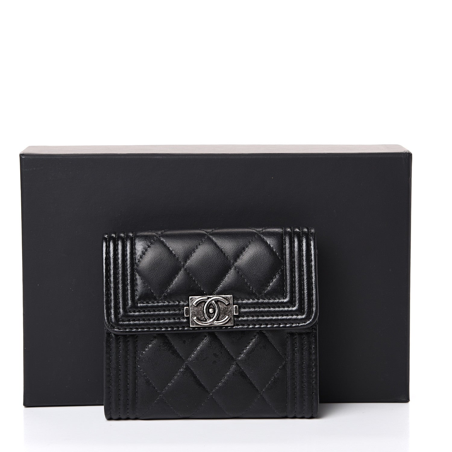Chanel Lambskin Quilted Compact Boy Wallet Black 12 of 12