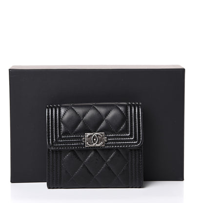 Chanel Lambskin Quilted Compact Boy Wallet Black 12 of 12