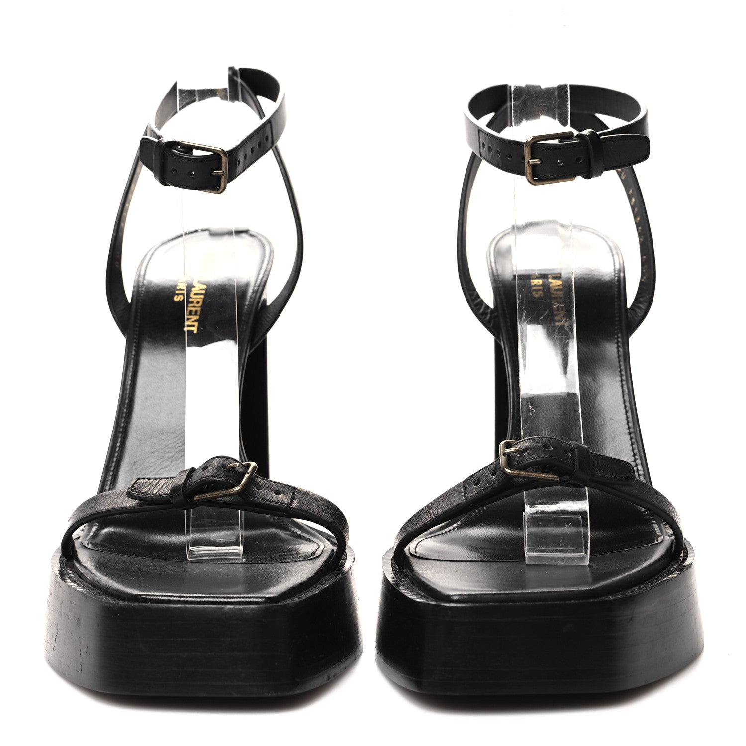 Saint Laurent Calfskin Platz 105 Platform Sandals 40.5 Black 2 of 8