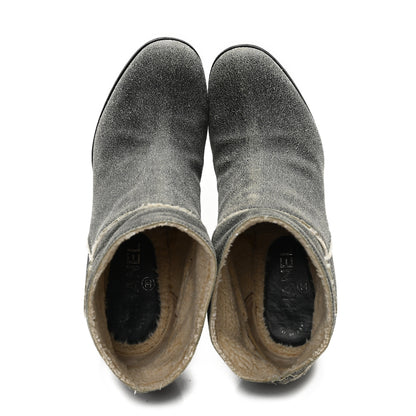 Chanel Suede Calfskin Shearling CC Ankle Boots 37 Beige 2 of 9