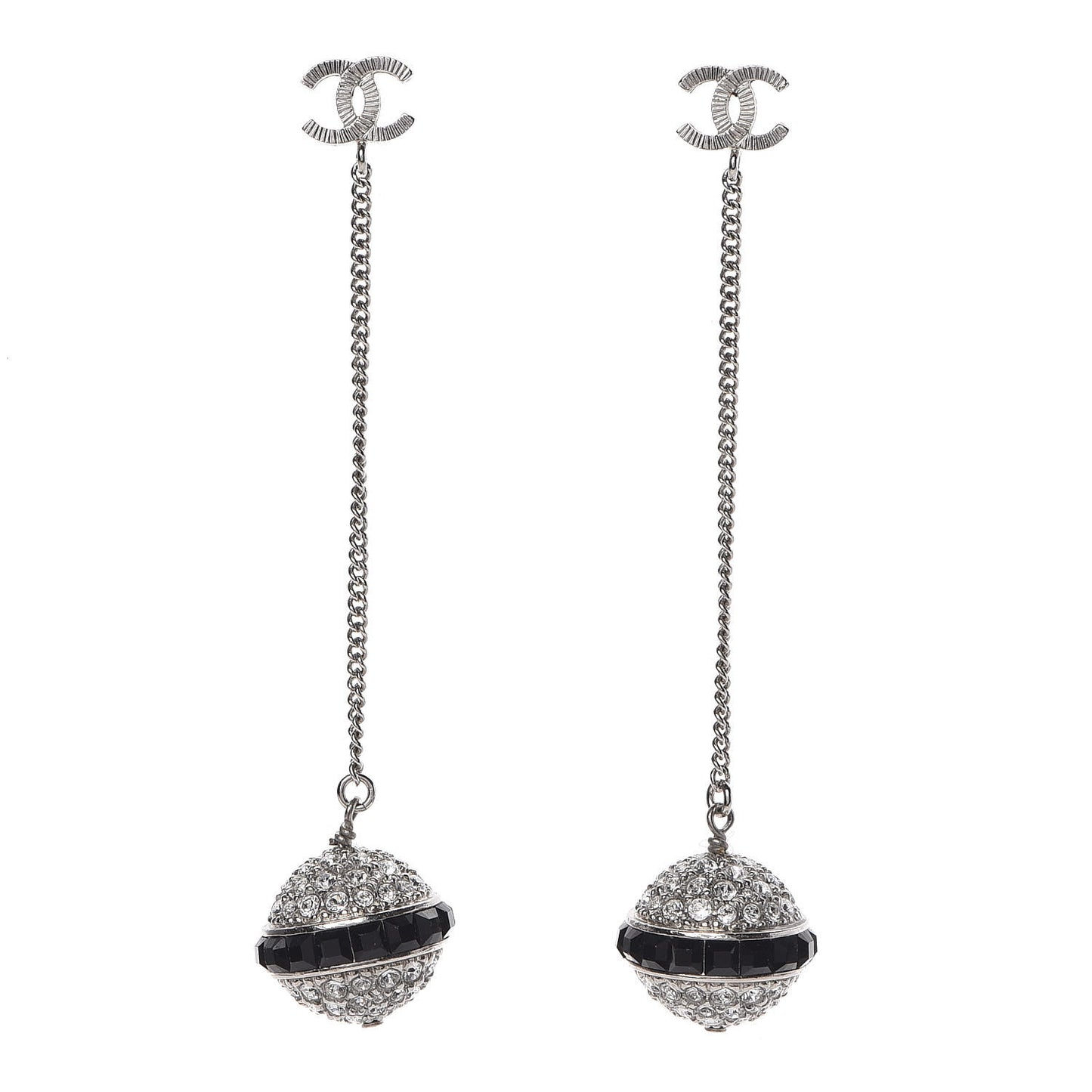 Crystal CC Dangle Earrings Black