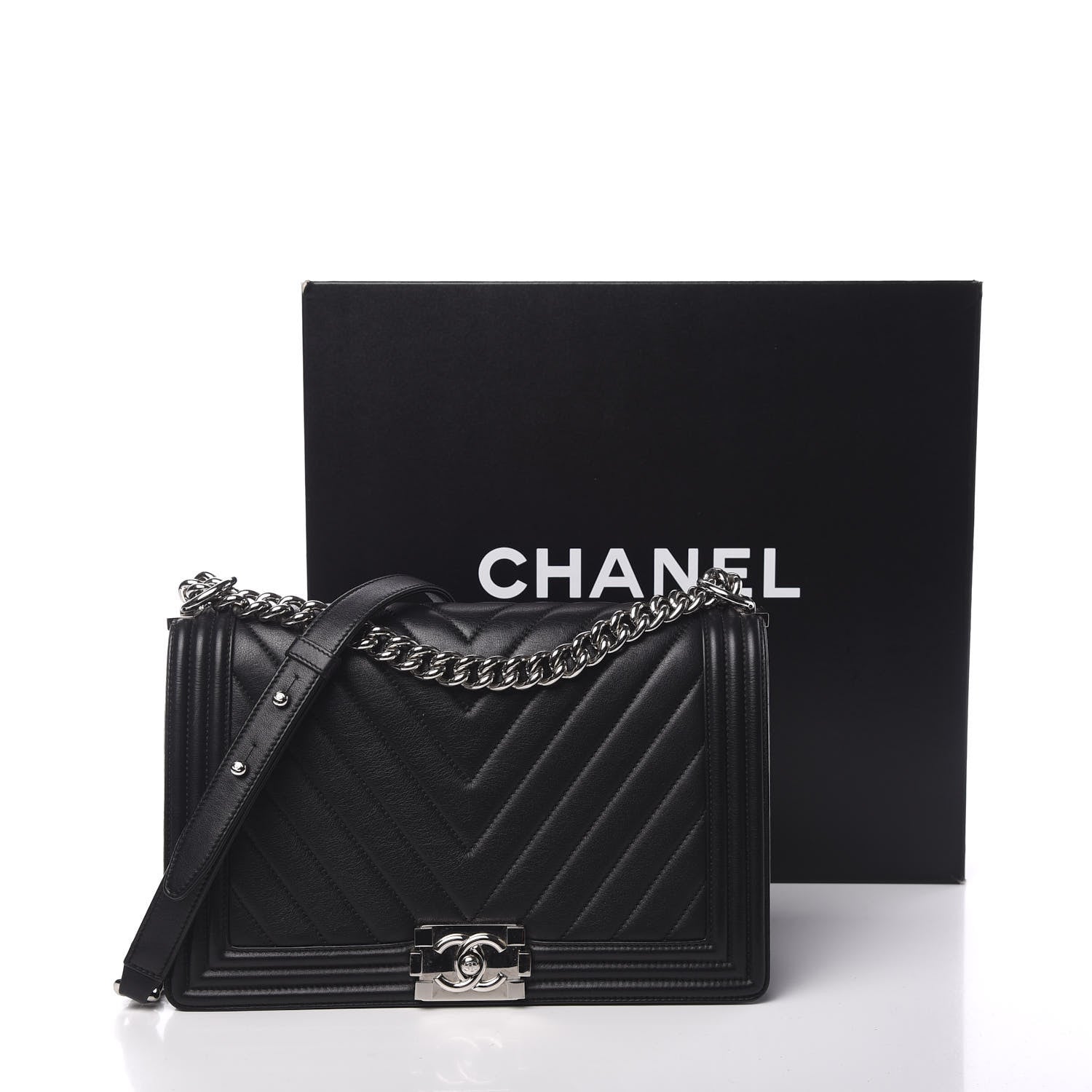 Chanel Calfskin Chevron Quilted New Medium Boy Flap Black 14 of 14