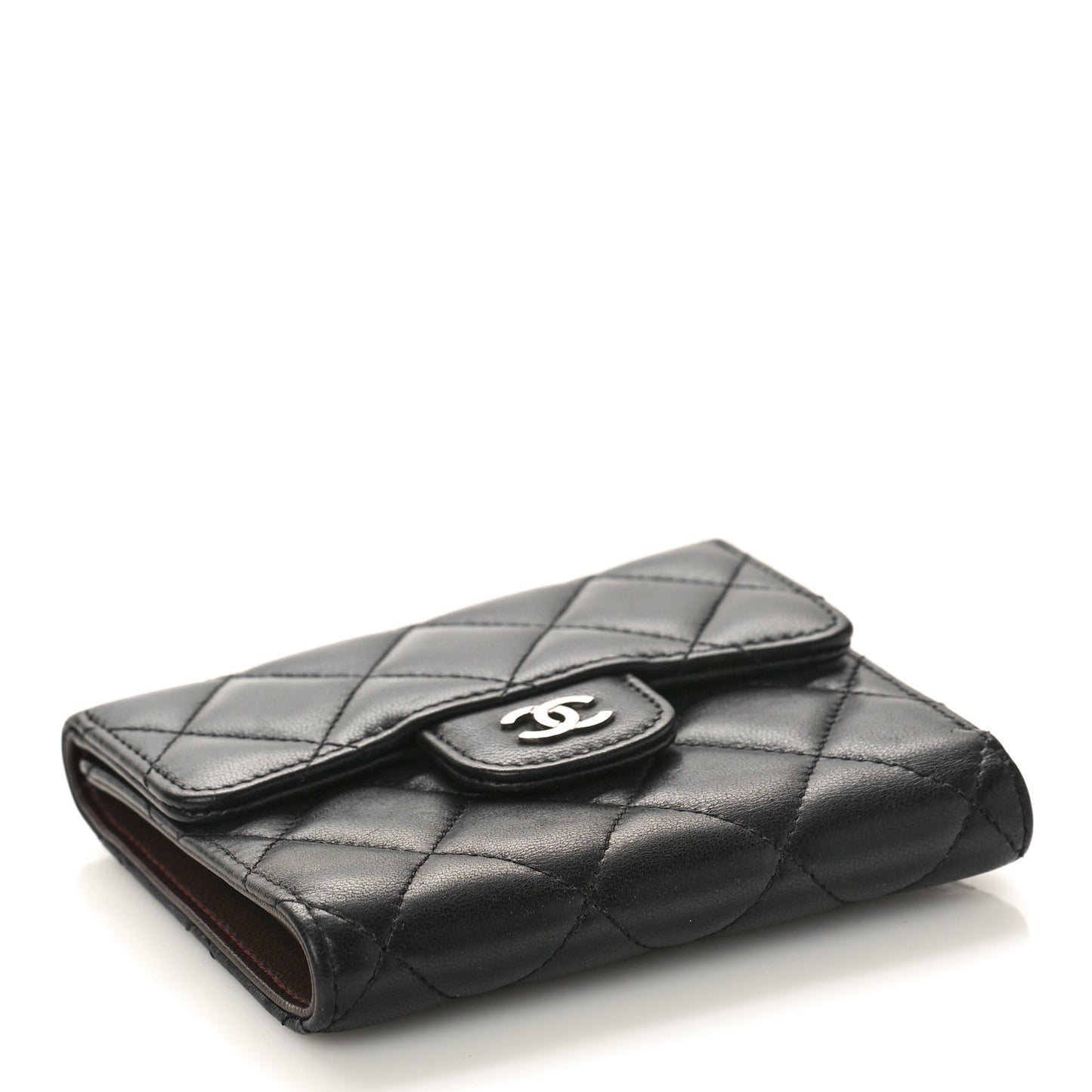 Lambskin Quilted Small Compact Wallet Black