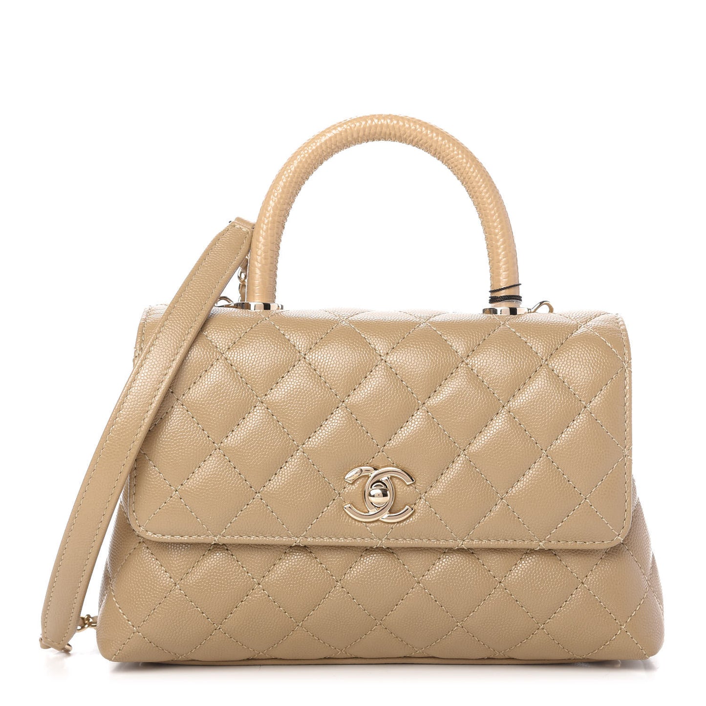 Caviar Lizard Embossed Quilted Mini Coco Handle Flap Dark Beige