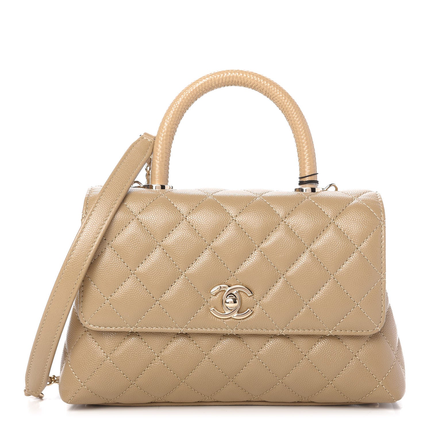 Chanel Caviar Lizard Embossed Quilted Mini Coco Handle Flap Dark Beige 1 of 11