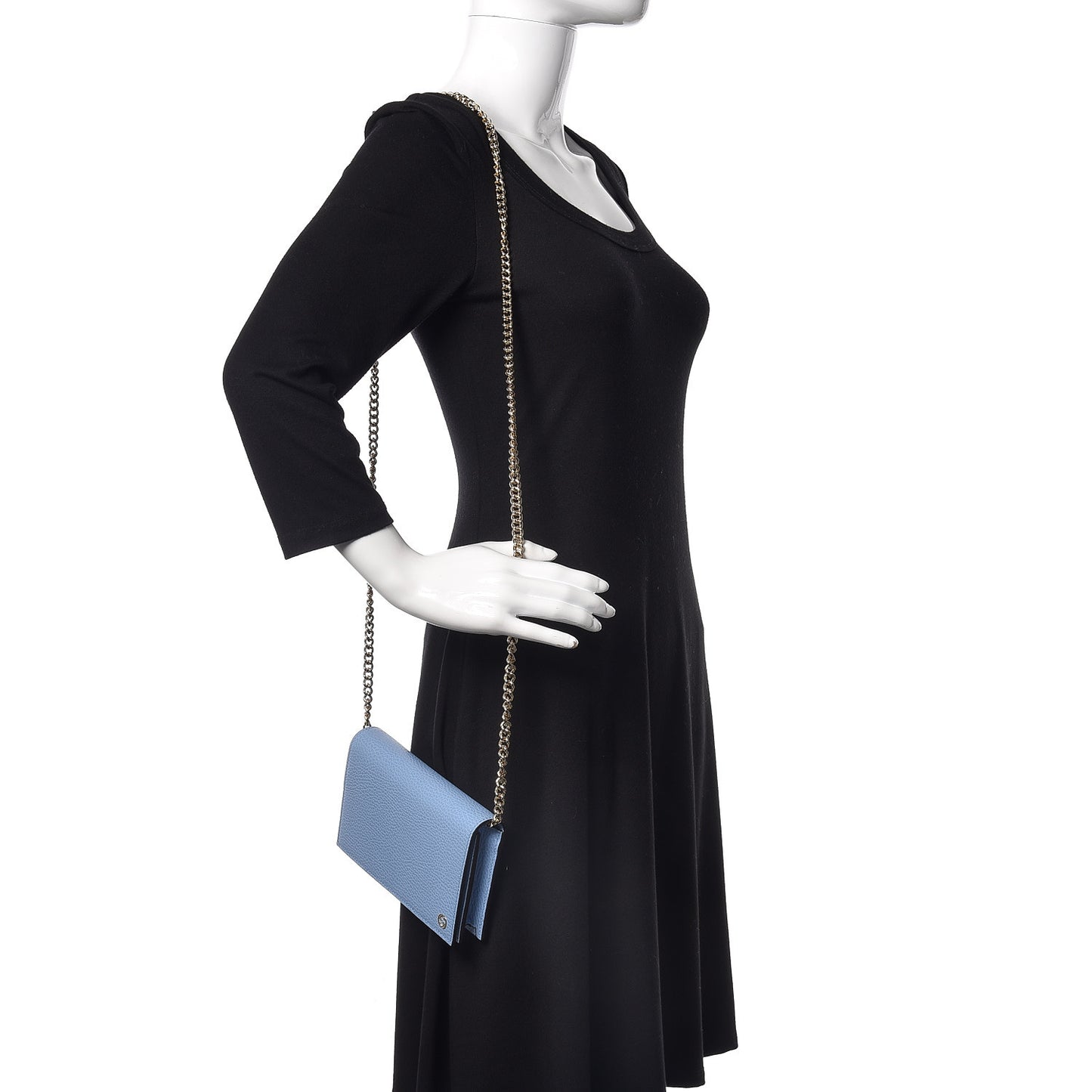 Dollar Calfskin Medium Betty Chain Wallet Mineral Blue