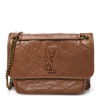 Saint Laurent Crinkled Calfskin Matelasse Monogram Medium Niki Chain Satchel Caramel 1 of 12