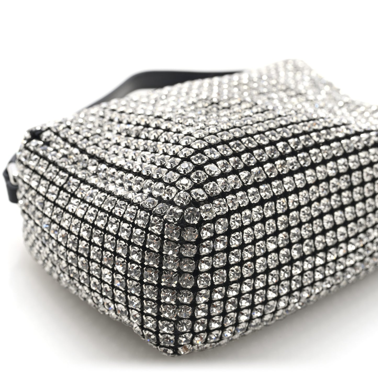 Mesh Crystal Rhinestone Medium Heiress Pouch Black Silver