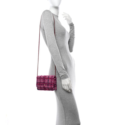 Chanel Tweed Quilted Wallet On Chain WOC Fuchsia Purple 3 of 12