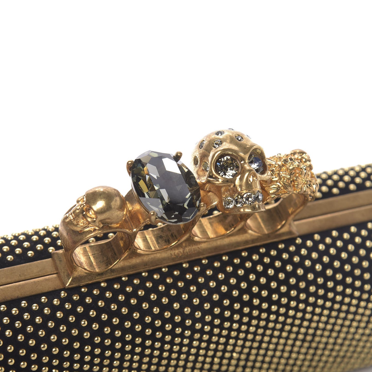 Suede Studded Skull Knuckle Box Clutch Black