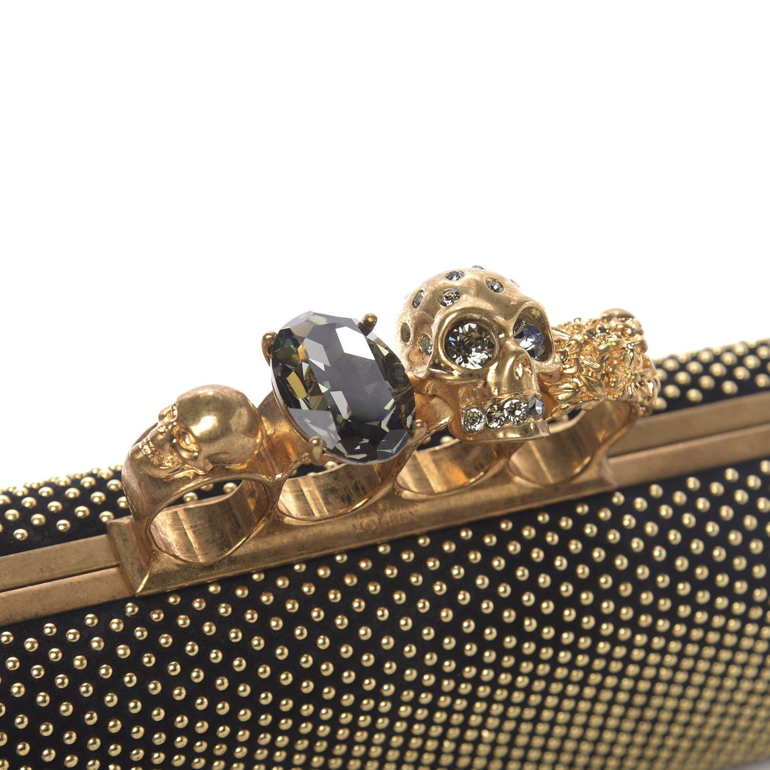 Alexander McQueen Suede Studded Skull Knuckle Box Clutch Black 8 of 10