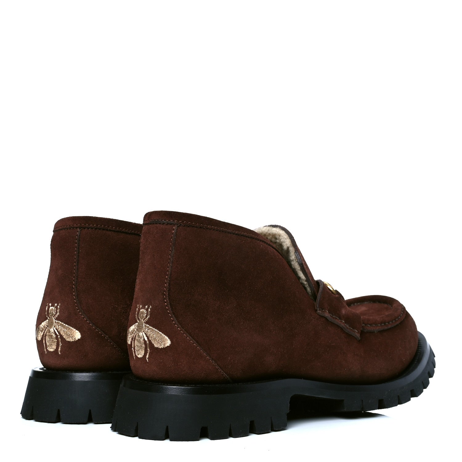 Gucci Suede Shearling Mens Harald Horsebit Ankle Boots 9.5 Light Brown Butterscotch 3 of 4