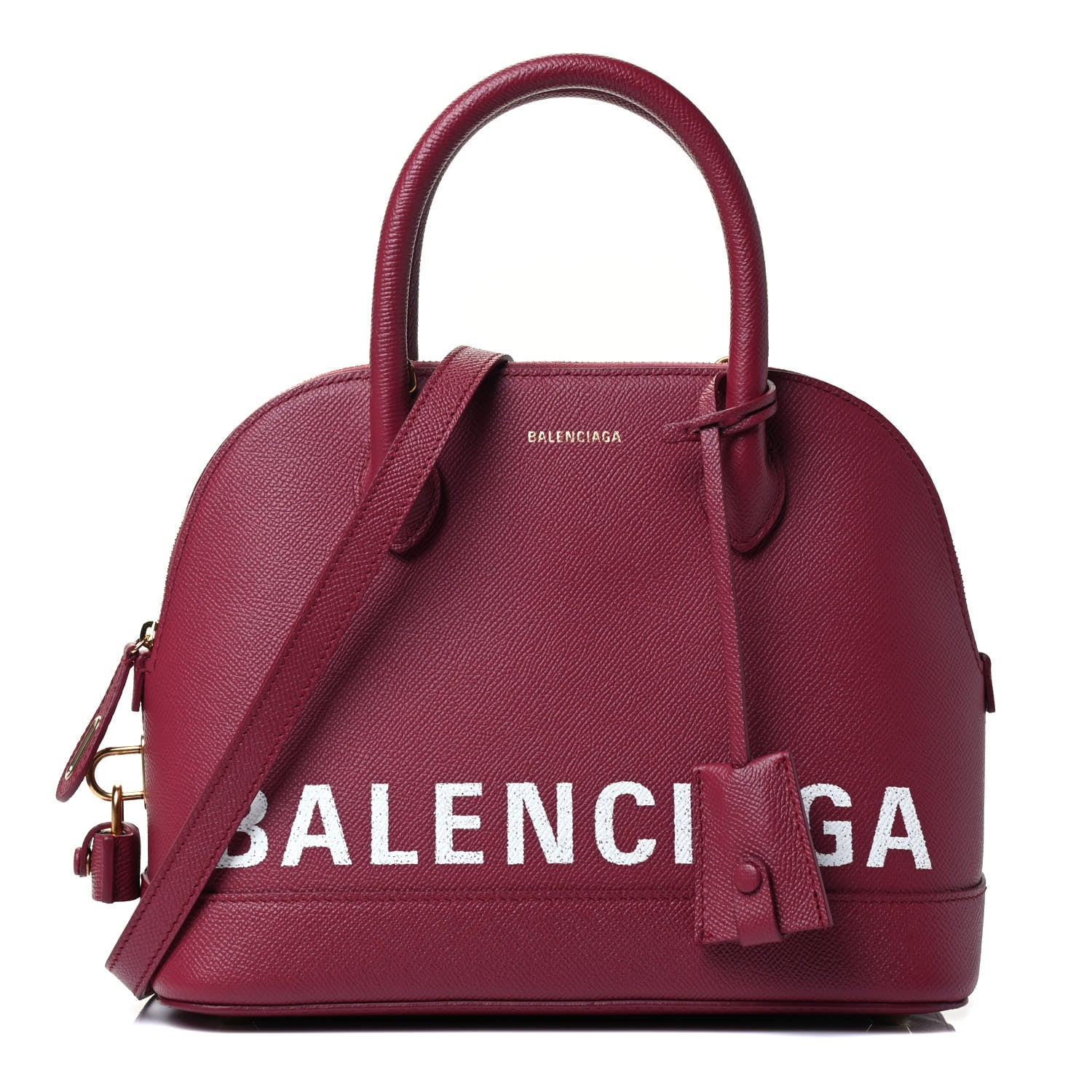 Balenciaga Signature Grained Calfskin Logo S Ville Top Handle Bag Rouge Grenat White 1 of 4