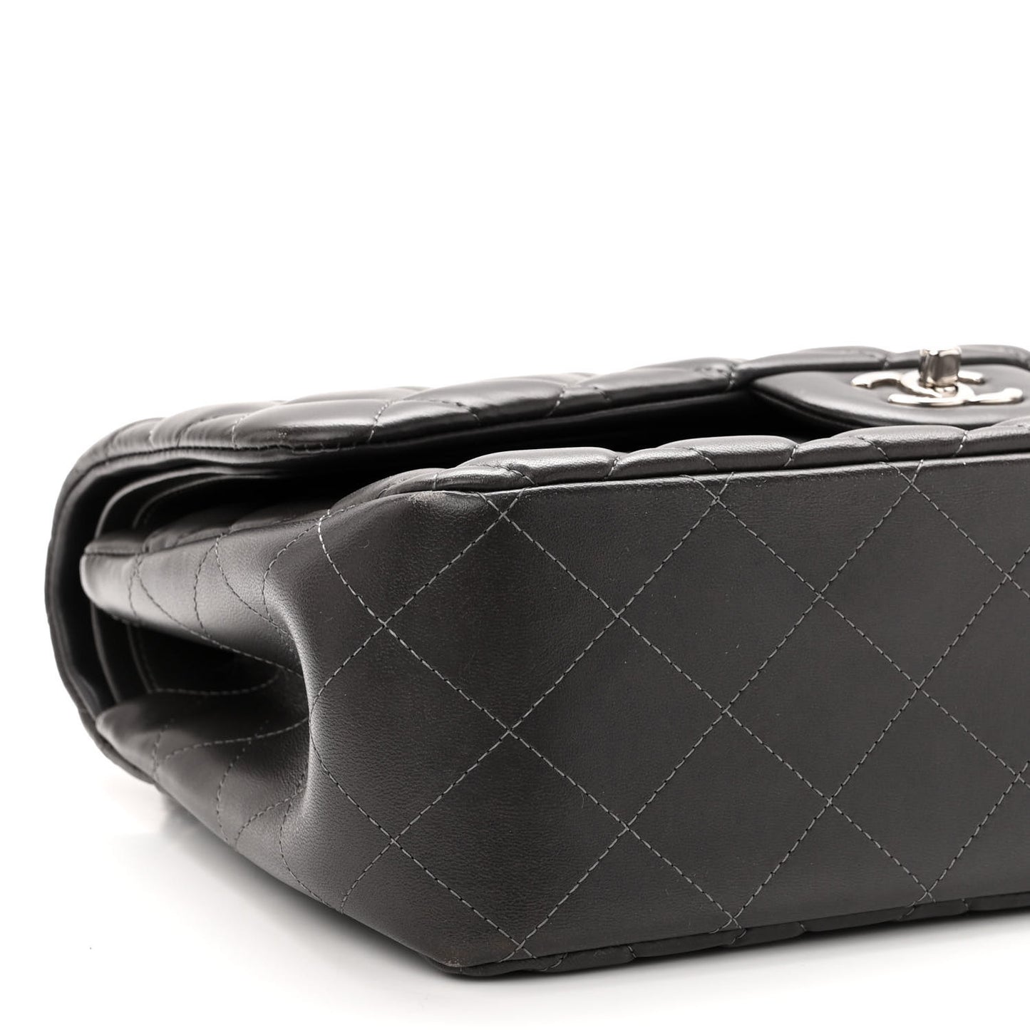 Lambskin Quilted Jumbo Double Flap Dark Grey