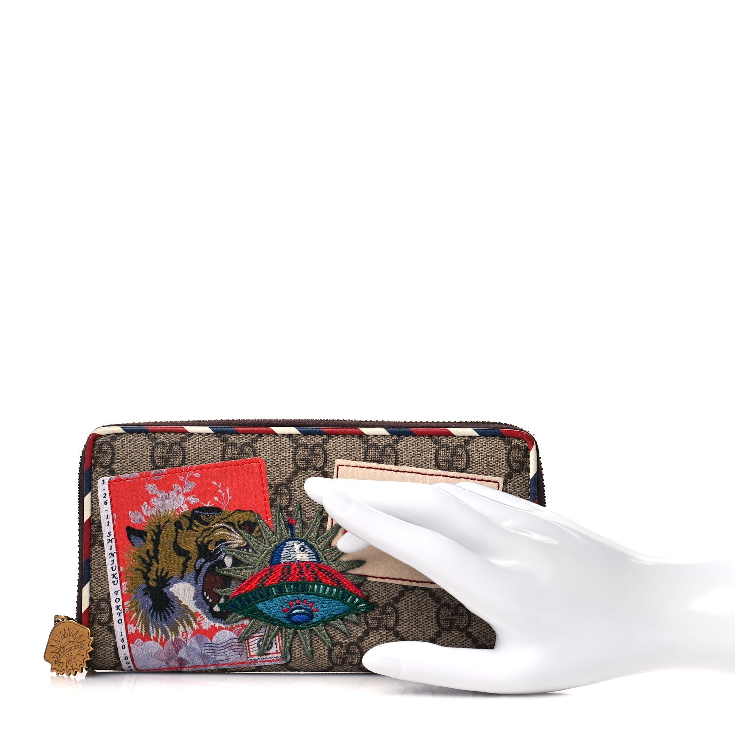Gucci GG Supreme Monogram Courrier Embroidered UFO Zip Around Wallet 2 of 10